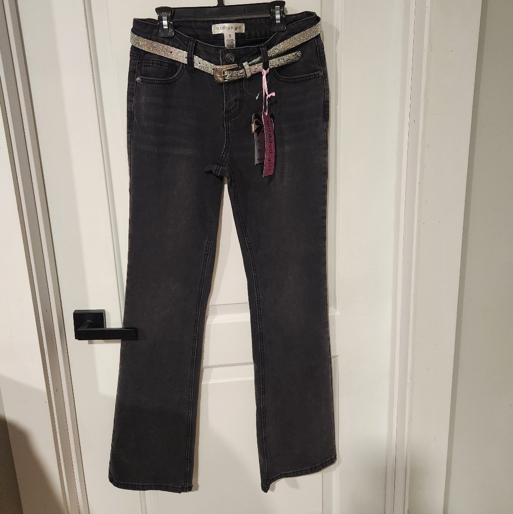 Madden Girl Charcoal Straight Leg Jeans with Belt